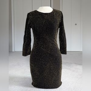 Forever 21 Bodycon Gold Tinsel Quarter Length Sleeve Black Party Dress